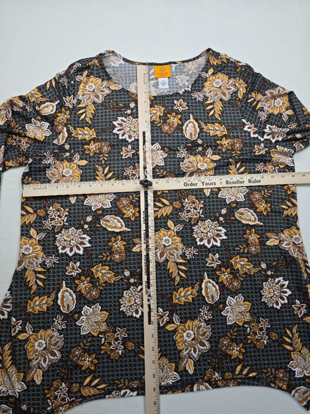 Ruby Rd. Woman Floral Tunic Top 2X 3/4 Sleeve Black/Yellow - Picture 4 of 5